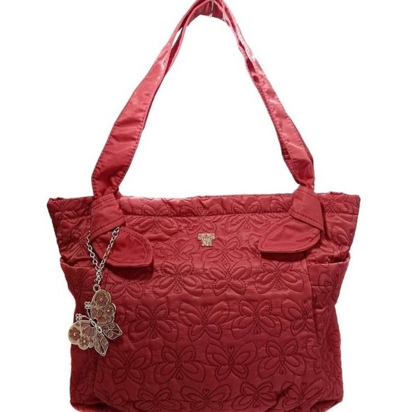 Vintage Pink Anna Sui Quilted Purse with Butterfly Keychain - Picture 9 of 9